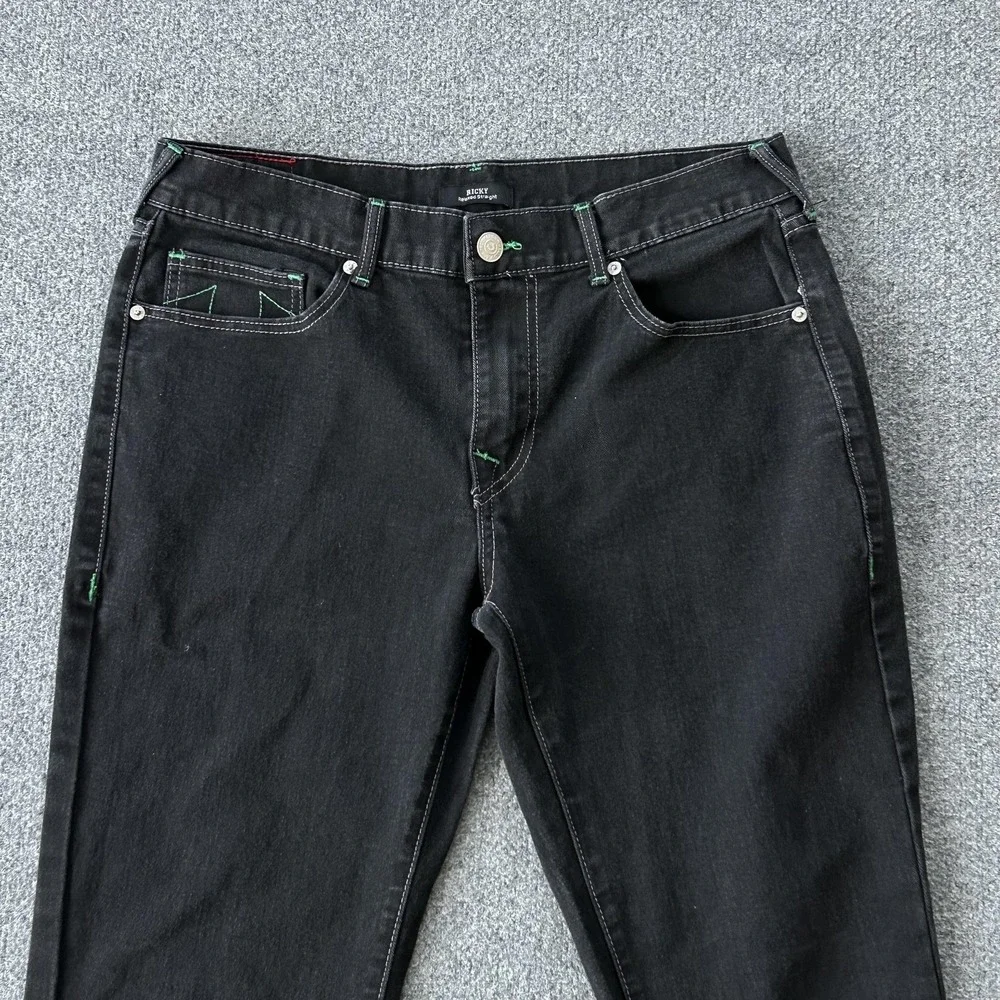 True Religion Ricky‎ Relaxed Straight Jeans Mens 34x33 Black Stretch Horseshoe